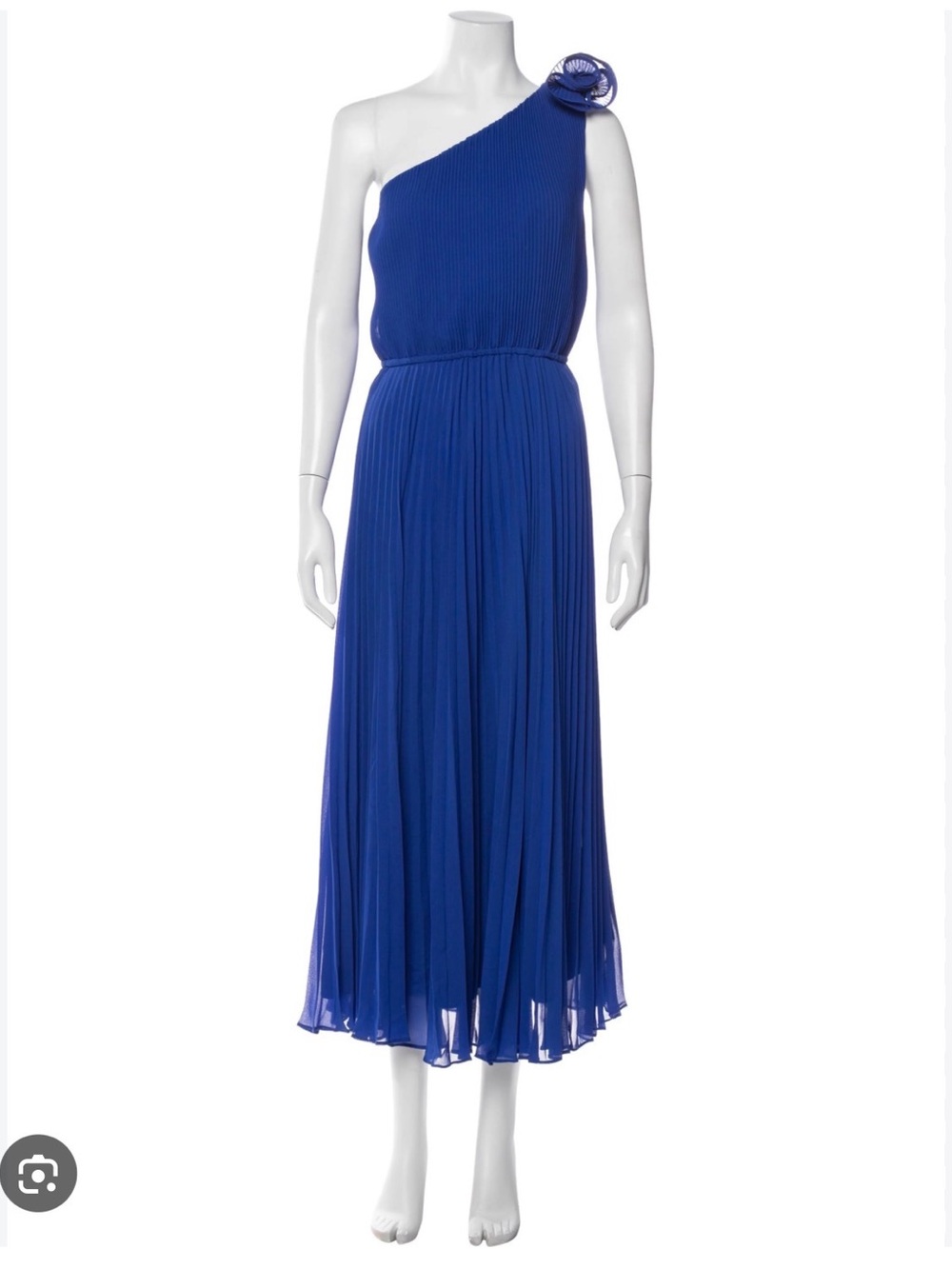 One-Shoulder Milly Royal Blue Pleated Midi Dress